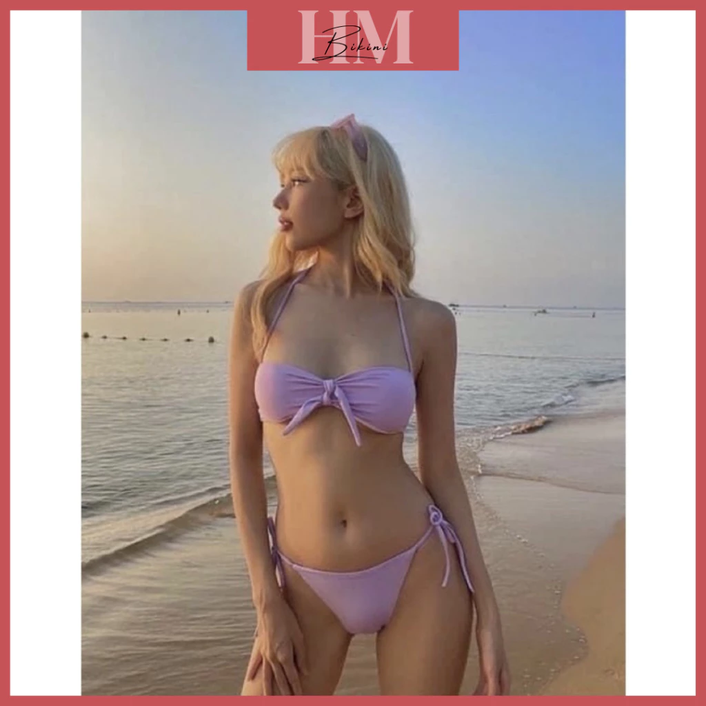 Bikini đồ bơi nữ 2 mảnh cột nơ màu tím mộng mơ