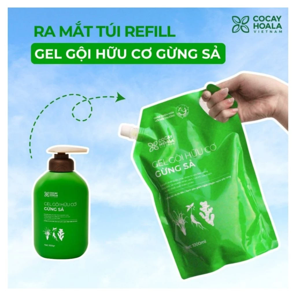 Dầu Gội Hữu Cơ Gừng Sả Cỏ Cây Hoa Lá - Ngăn dầu bết tóc và giảm gàu ngứa1000ml