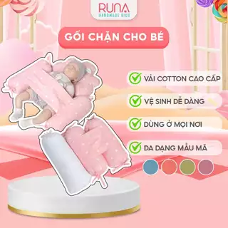 Gối chặn cho bé RUNA KIDS chất liệu cotton Hàn 100% cao cấp, mềm mịn, an toàn cho bé