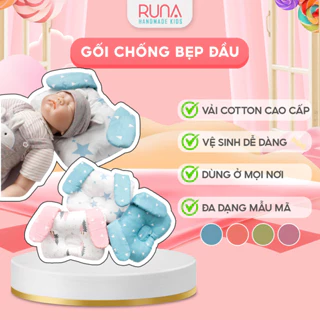 Gối lót chống bẹp đầu cho trẻ sơ sinh RUNA KIDS Cotton Hàn 100% hình tai thú đáng yêu mềm mịn giúp bé ngủ ngon