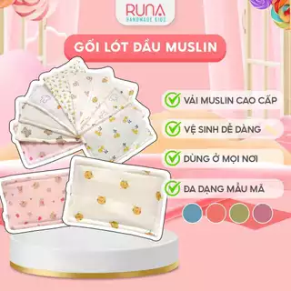 Gối lót đầu cho bé vải xô muslin RUNA KIDS thấm hút thoáng khí hình chữ nhật dễ thương đáng yêu