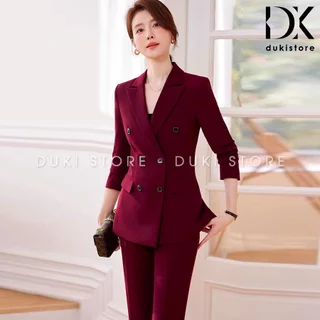 Bộ vest nữ công sở 6 cúc màu đỏ đô thanh lịch DKX0055 - DUKI STORE