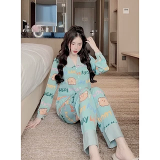 Đồ ngủ nữ pijama mặc ở nhà dài tay lụa cao cấp chất thái kate