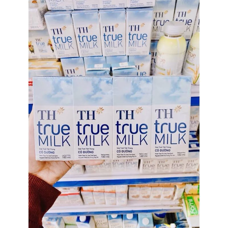 1 Vỉ 4 Hộp Sữa TH True Milk Hộp 110ml-180ml Có Đường/Ít đường ...