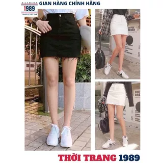 Chân váy ngắn kaki có lót trong, Chân váy chữ A chất jeans kaki co giãn 2 màu đen trắng đi chơi dạo phố xinh xắn - 1989