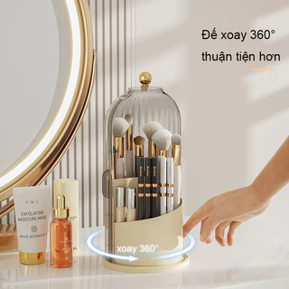 Hộp đựng mỹ phẩm, hộp đựng cọ trang điểm-Giá đựng cọ trang điểm xoay 360 độ có nắp trang trí