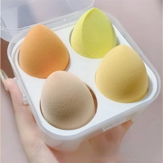 Set 4 Mút Trang Điểm Tán Phấn Giọt Nước Hộp Nhựa Vuông,Mút Trang Điểm, Mút Tán Kem Nền, Cushion Phấn Nước 4 Trứng Một Hộ