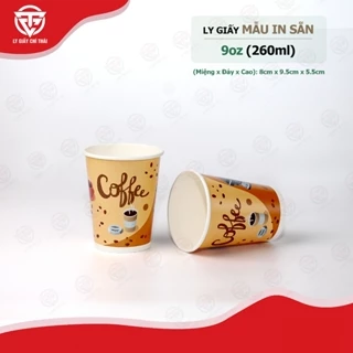 SET 100c Ly Giấy IN sẵn Coffee Wakeup 9oz 260ml có Nắp Đen, dành cho uống cafe nóng, trà đá, nước uống văn phòng