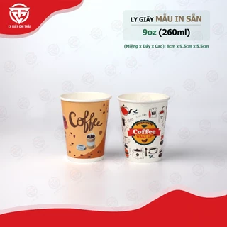 SET 50c Ly Giấy 9oz 260ml IN sẵn dành cho uống cafe nóng, trà đá, nước uống văn phòng.