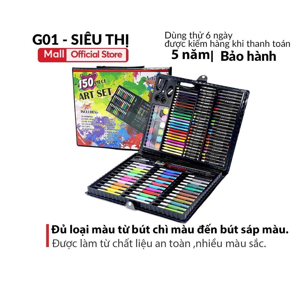 Hộp bút màu 150 chi tiết G01 cho bé tập tô vẽ thỏa thích  đủ loại màu bút màu bút sáp màu bút dạ màu