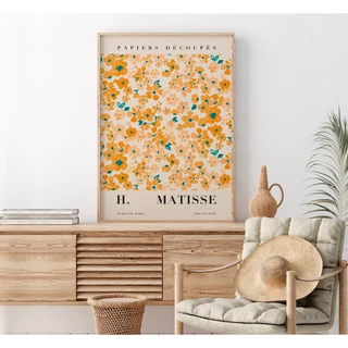 Tranh treo tường canvas NEW559 chủ đề hoa nhí tone cam trang trí phòng khách, phòng ngủ, homestay.
