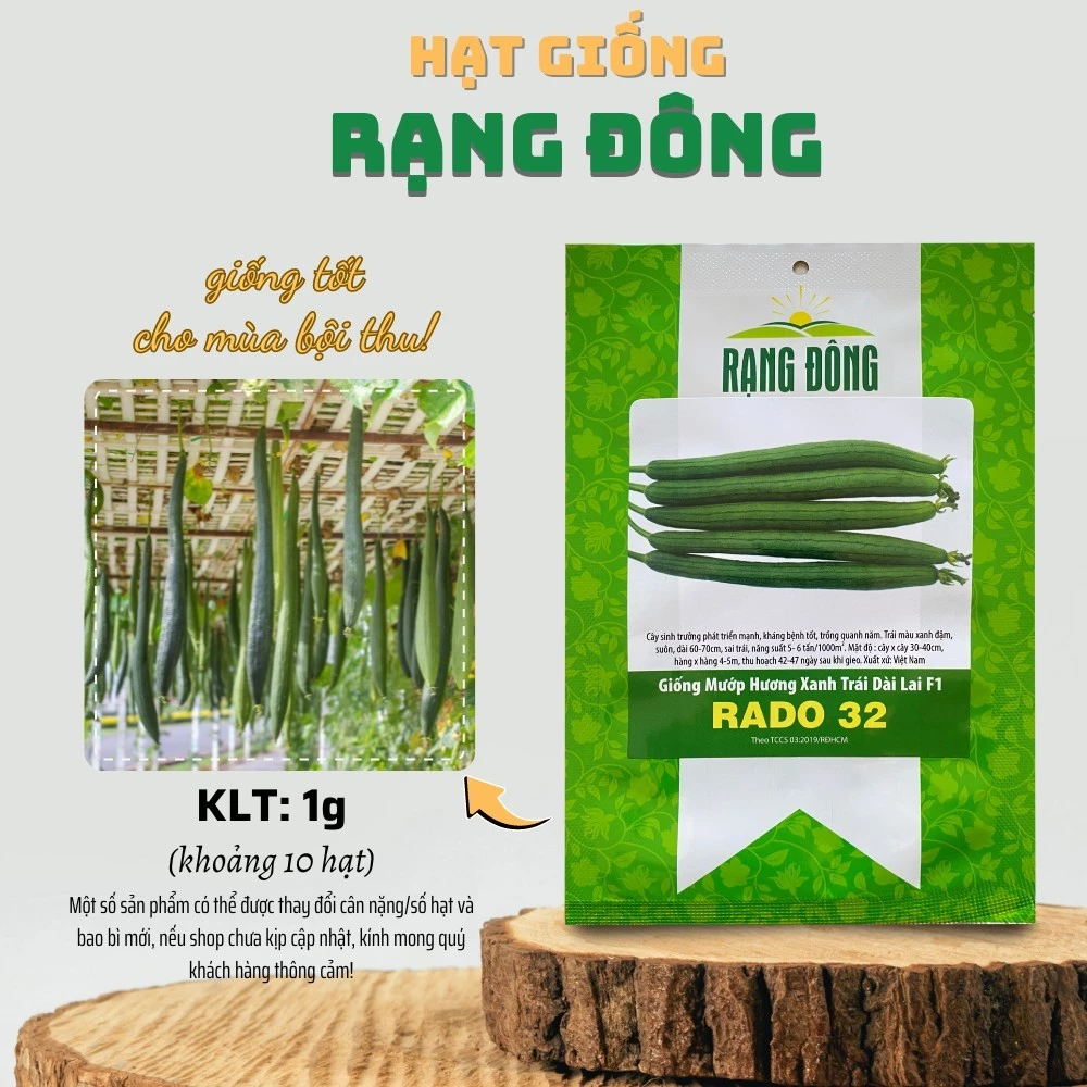 Hạt giống Mướp Hương Xanh Trái Dài Lai F1 Rado 32 (1g~10 hạt) sinh trưởng khỏe, trái thơm ngọt - Hạt giống Rạng Đông