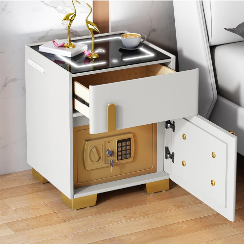 Tủ Đầu Giường Kèm Két Sắt Thông Minh, Hiện Đại Đa Năng bao gồm Sạc không dây+ sạc usb + Đèn + ổ cắm