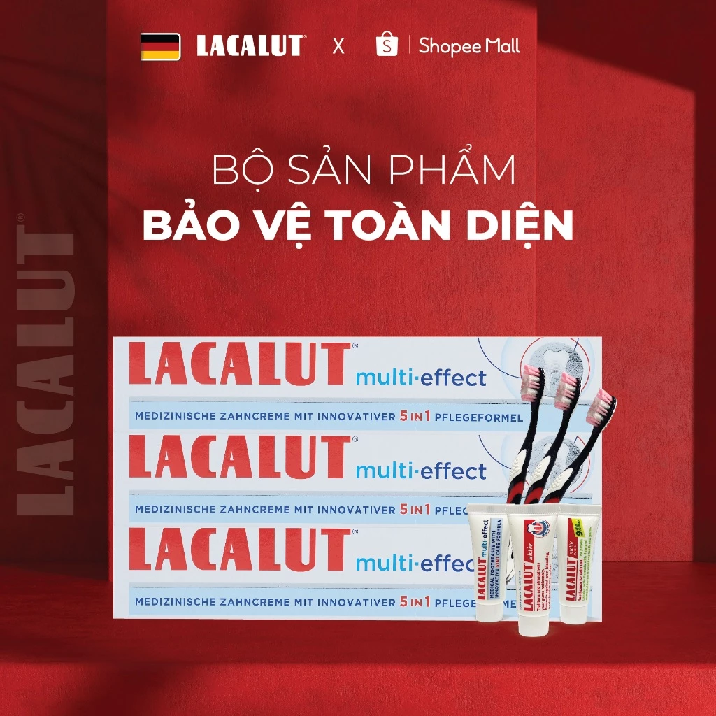 Combo TIẾT KIỆM 3 Kem Đánh Răng LACALUT Multi-Effect 75ml + 3 bàn chải Lacalut + combo trải nghiệm