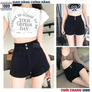 Quần short nữ cạp 2 khuy dáng ôm vòng 3 lưng siêu cao hách dáng, Quần sooc kaki co giãn thời trang trẻ trung - 1989