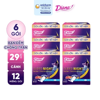 Bộ 6 gói băng vệ sinh Diana siêu thấm Supernight 29cm 12 miếng/gói