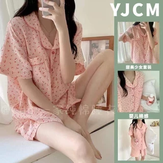 Bộ Pyjama Mặc Nhà Cộc Tay - Quần Đùi Chất Đũi Xốp Hàn freesize HOT TREND