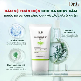 KEM CHỐNG NẮNG DR.G GREEN Mild up Sun+ SPF50+ PA++++ 50ml THUẦN VẬT LÝ DÀNH CHO DA NHẠY CẢM, NÁM, TÀN NHANG