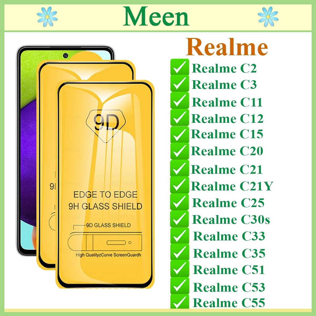 Kính cường lực 9D Realme C2/C3/C11/C12/C15/C20/C21/C21Y/C25/C30s/C33/C35/C51/C53/C55  Full màn hình (Tặng Giấy Lau)