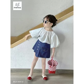 Set áo sơ mi trắng và quần giả váy jeans cho bé BML029