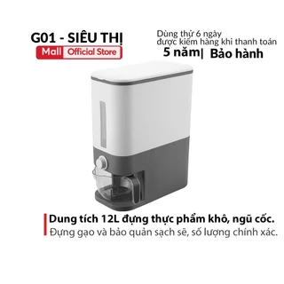 Thùng đựng gạo thông minh dung tích 12L đựng thực phẩm khô ngũ cốc bằng nhựa kèm cốc đong gạo