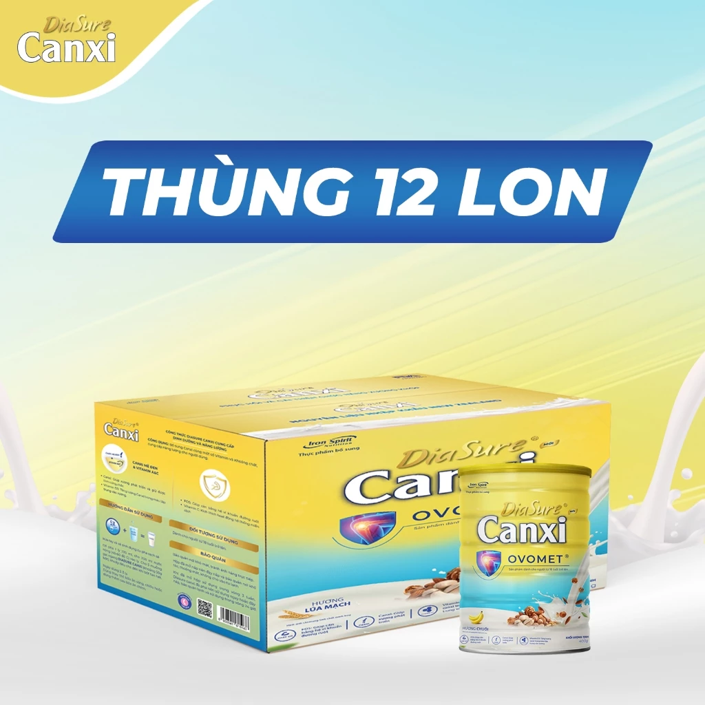 Thùng 12 Lon Diasure Canxi 850G Sữa Hạt Xương Khớp Thuần Tự Nhiên Với Hoạt Chất OVOMET Phục Hồi Cơ Xương Bị Thoái Hóa