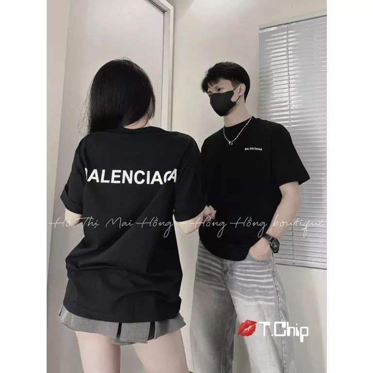 Áo thun form rộng basic họa tiết in chữ BALENCIAGA nam nữ mặc đều đẹp