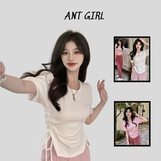 Áo thun Ant Girl ngắn tay cổ tròn màu sắc đơn giản thời trang mùa hè cho nữ_FG023