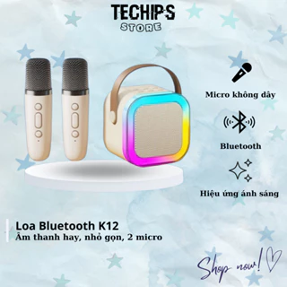 Loa bluetooth K12 Không Dây mini Kèm 2 Micro, Thiết Kế Nhỏ Gọn Tiện Dụng, Có Thể Thay Đổi Giọng, Dễ Sử Dụng TECHZONE