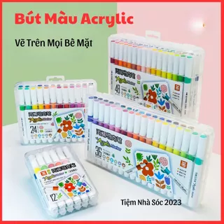 Bộ Màu Acrylic Marker Vẽ Trên Mọi Chất Liệu 12/24/36/48/60 Hàng Chuẩn 9053A Thể Tích Màu Nhiều Hơn