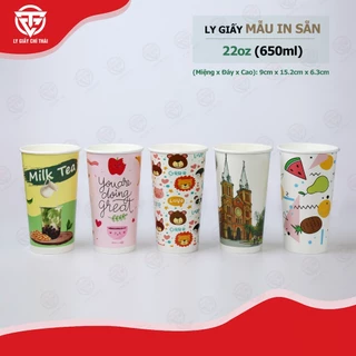 SET 500c Ly Giấy Cốc Giấy 22oz - 650ml ly dày, In sẵn siêu đẹp, thời thượng,  cà phê, trà sữa, trà chanh...