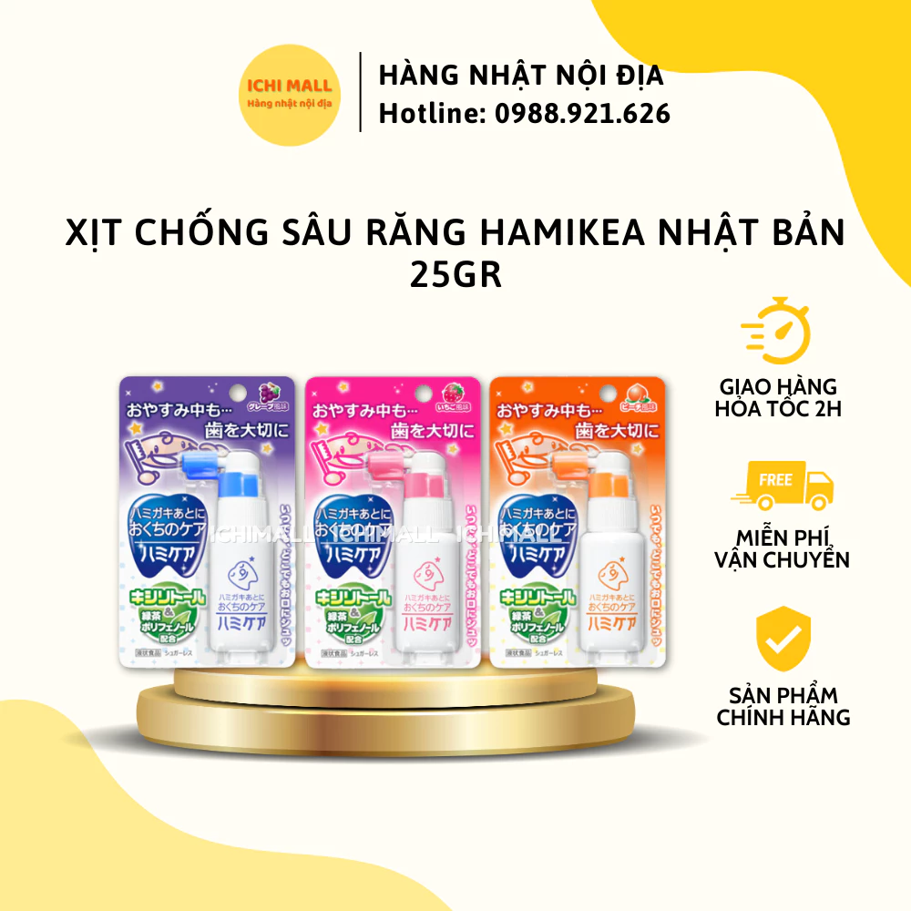 Xịt chống sâu răng Hamikea Nhật Bản 25gr - Vị đào, nho, dâu cho bé