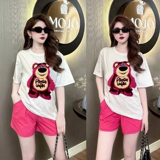 🔥Hot New🔥BỘ SHORT THỂ THAO NỮ THUN COTTON THÊU LOGO GẤU XÙ CAO CẤP MỚI 2024