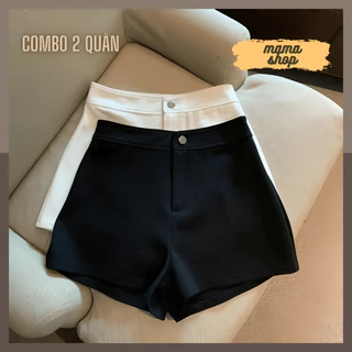 [ COMBO Trắng+Đen ] Quần UMI short nữ cạp cao co dãn vải mịn cài cúc Trơn