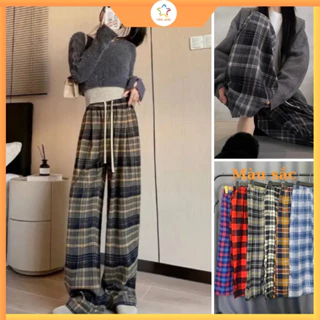 Quần ống rộng nữ kẻ caro, quần suông co giãn cạp chun lưng cao Culottes tôn dáng xinh QD001 VIETSTAR