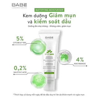 CÔNG TY - KEM DƯỠNG GIẢM MỤN, GIẢM DẦU BABE STOP AKB MATTIFYING MOISTURISER