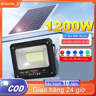 Đèn năng lượng mặt trời 1200W  có điều khiển đèn pha led ngoài trời  không thấm nước IP67 Có đèn hiển thị pin