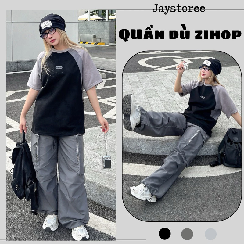 Quần Jogger ZIHOP vải dù dây rút túi hộp màu ĐEN/XÁM form nam nữ unisex 🖤 Quần dù cargo y2k Jaystoree