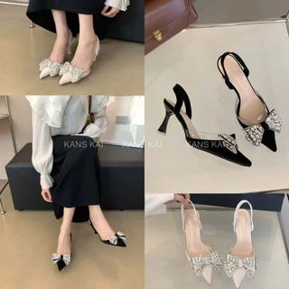 {Sẵn hàng} Giày Slingback cao gót 7p nơ đá hàng full box QC cao cấp ms520-21