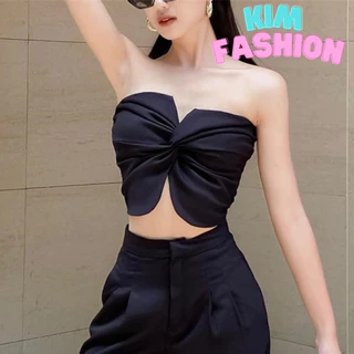 Áo thun xoắn ngực có thiết kế mút ngực hai lớp fom trẻ trung Kim Fashion, Áo croptop hiện đại ,nữ tính