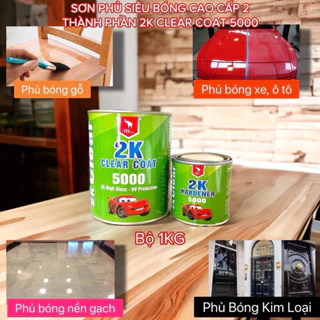 (Tặng cọ) Sơn Bóng 2K Clear Coat Bộ 1kg - dùng cho chậu, gỗ, xe máy, ô tô - chống trầy xước