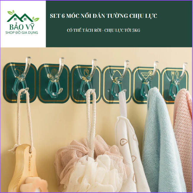 Móc dán tường siêu dính 6 móc liền mạch JYoohome Móc treo đồ chịu lực tốt chắc chắn có thể cắt rời treo móc khoá