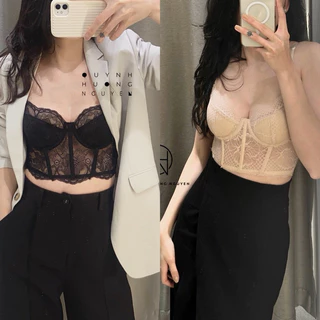 Áo chân chun, áo croptop ren dáng corset có gọng nhiều màu sắc (mút mỏng lắp rời)