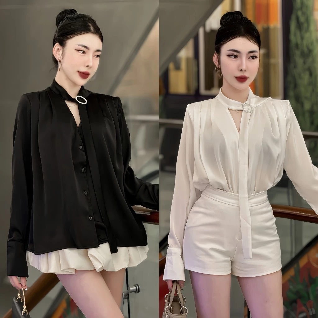 Áo Sơ Mi Lụa Ngọc Trai Tặng Kèm Tag Đá  – Mềm Mịn Tiểu Thư Sang Chảnh  Doll Diva