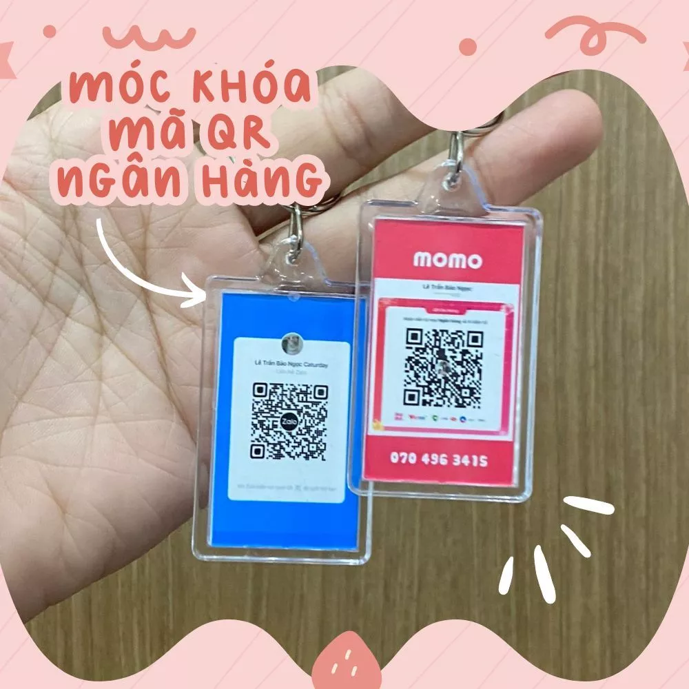 Móc khóa 2 mặt in mã QR ngân hàng, momo, trang cá nhân,...