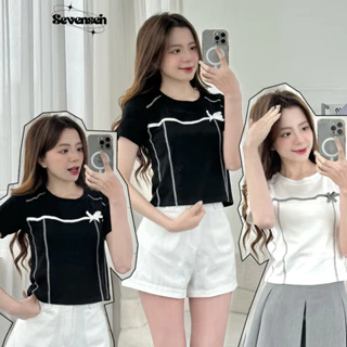 Áo babytee nữ trần chỉ nơ xinh freesize Sevensen Aobabytee164_P5K8