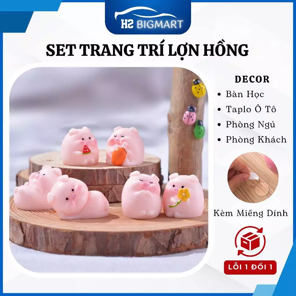 6 Heo Hồng mô hình đồ chơi tượng decor mini cute dễ thương đáng yêu trang trí bàn học bàn làm việc văn phòng xe hơi ô tô