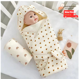 Ủ choàng cho bé sơ sinh kèm đai quấn vải cotton 4 lớp mềm mại nhiều màu xinh xắn của Kid Mama Store