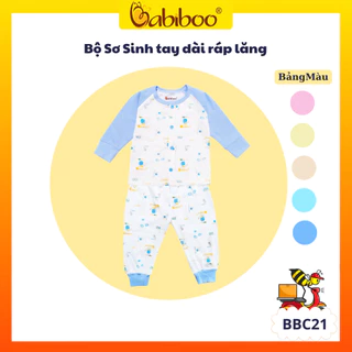 Bộ Sơ Sinh tay dài ráp lăng 100% cotton mềm mịn in hình cute BABIBOO - BBC21