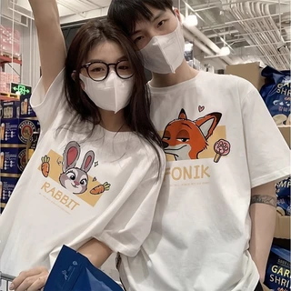 Áo thun cặp SÓI LOVE THỎ unisex nam nữ form rộng,thun cotton su 4 chiều co giãn tốt, thấm hút mồ hôi hiệu quả, áo đôi